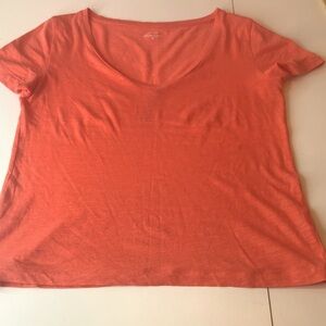 J. Crew Bright Coral Orange Short Sleeve Tee Deep VNeck Women’s Small EUC